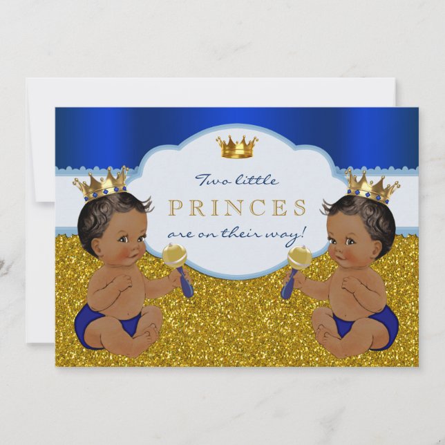 Invitación Ducha de bebé de príncipe afroamericano gemelo (Anverso)
