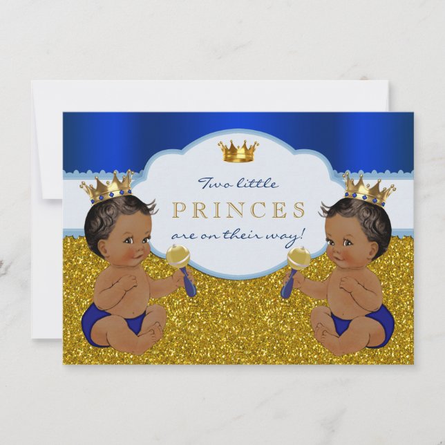 Invitación Ducha de bebé de príncipe afroamericano gemelo (Anverso)