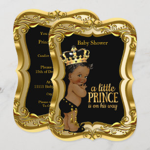 Invitación Ducha de bebé de Príncipe Afroamericano Negro Oro