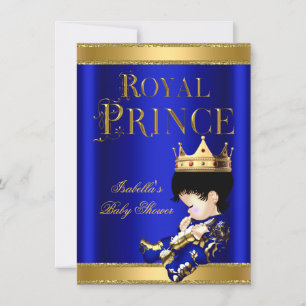 Invitación Ducha de bebé de príncipe real azul oro
