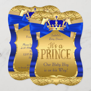 Invitación Ducha de bebé de príncipe real azul oro lazo niño