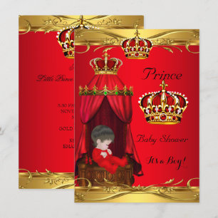 Invitación Ducha de bebé de príncipe real niño corona roja re