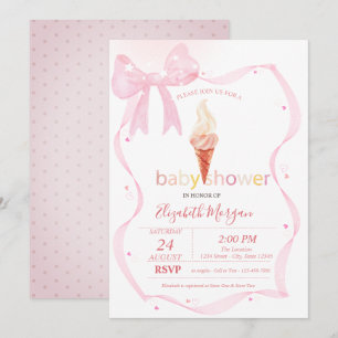 Invitación Ducha de bebé de puntos de helado de lazo rosa acu