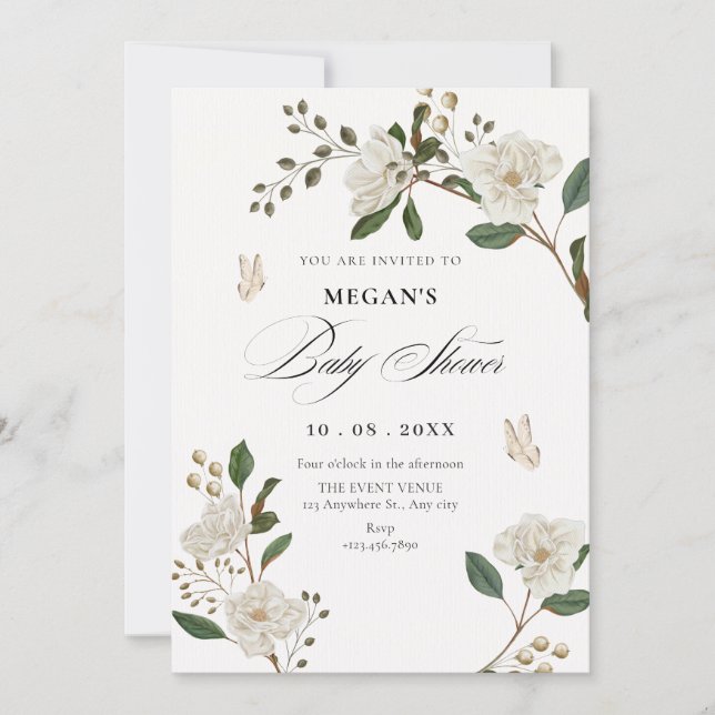 Invitación Ducha de bebé de rama de flores (Anverso)