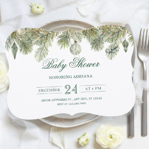 Invitación Ducha de bebé de rama de pino verde
