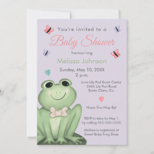 Invitación Ducha de Bebé de Rana Lavanda Caprichosa