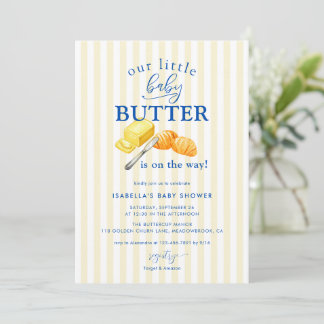 Invitación Ducha de bebé de rayas amarillas de mantequilla