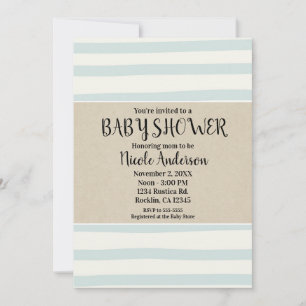 Invitación Ducha de bebé de rayas de acuarela verdes Kraft mo