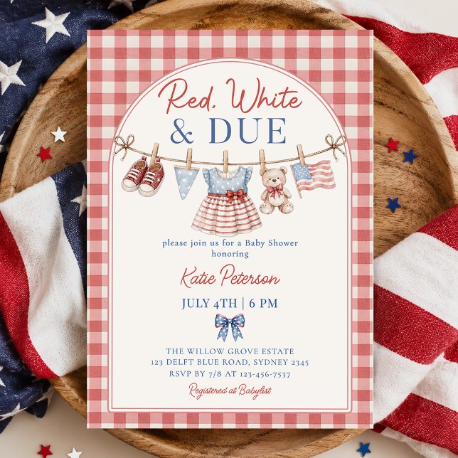 Invitación Ducha de bebé de Ropa Tendida Roja Blanca y Debida (Subido por el creador)