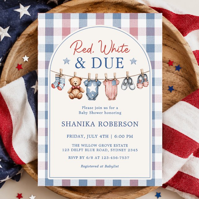 Invitación Ducha de bebé de Ropa Tendida Roja Blanca y Debida (Subido por el creador)