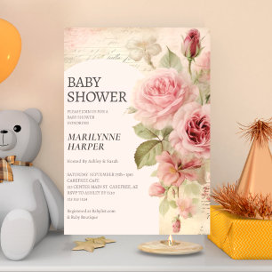 Invitación Ducha de Bebé de Rosas Vintage Efímeras
