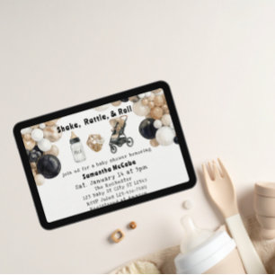 Invitación Ducha de Bebé de Sacudir, Traquetear, Rodar y Arco