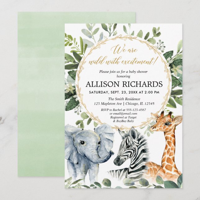 Invitación Ducha de bebé de Safari, animales de la jungla neu (Anverso / Reverso)