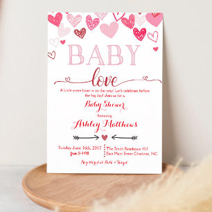 Invitación Ducha de Bebé de San Valentín Corazones Rojos y Ro