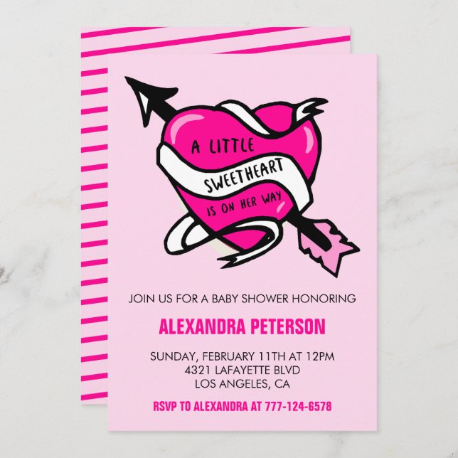 Invitación Ducha de bebé de San Valentín flecha de corazón ro (Anverso / Reverso)