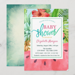 Invitación Ducha de bebé de sandía y hojas de palma de piña