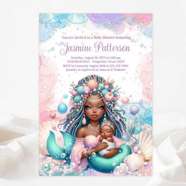 Invitación Ducha de Bebé de Sirena Africana Mamá y Bebé (Subido por el creador)