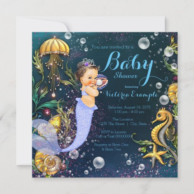 Invitación Ducha de Bebé de Sirena Bajo el Mar (Anverso)