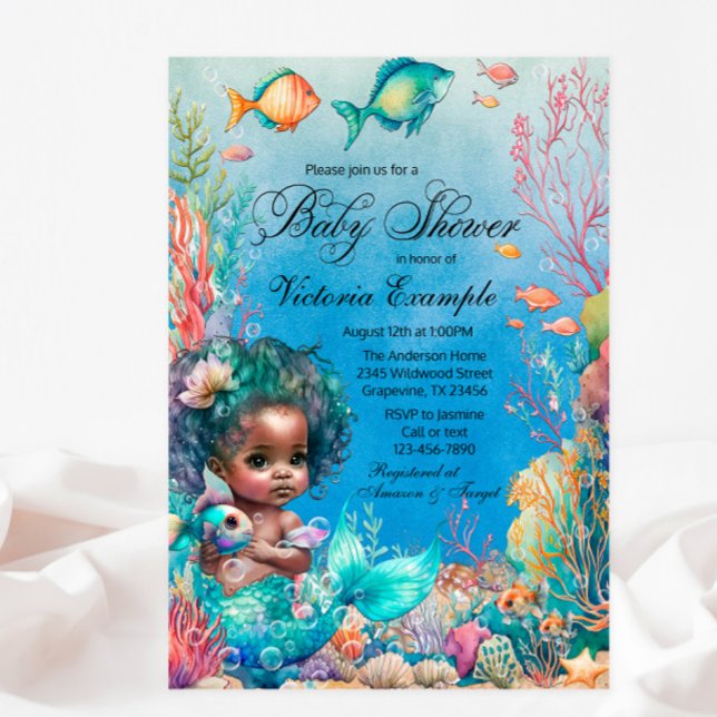 Invitación Ducha de bebé de sirena de piel oscura (Subido por el creador)