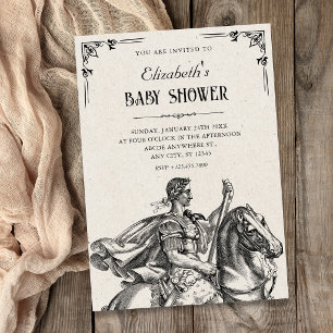 Invitación ducha de bebé de soldado caballero romano clásico
