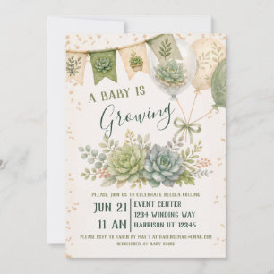 Invitación Ducha de Bebé de Suculentas Crecientes