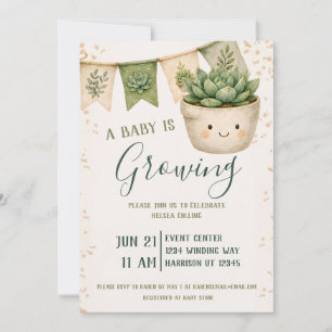 Invitación Ducha de Bebé de Suculentas Kawaii