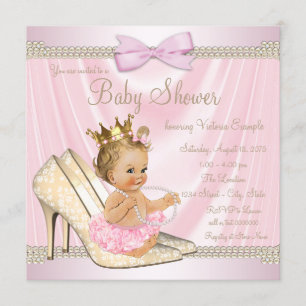 Invitación Ducha de Bebé de Tacón Alto de Perla Rosa Marfil