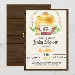 Invitación Ducha de Bebé de Tarro de Miel Rústico y Abeja