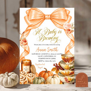 Invitación Ducha de bebé de té de calabaza con lazo naranja d