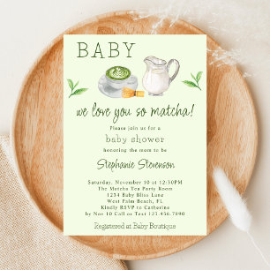 Invitación Ducha de Bebé de Té Verde Matcha Moderna Te Amamos