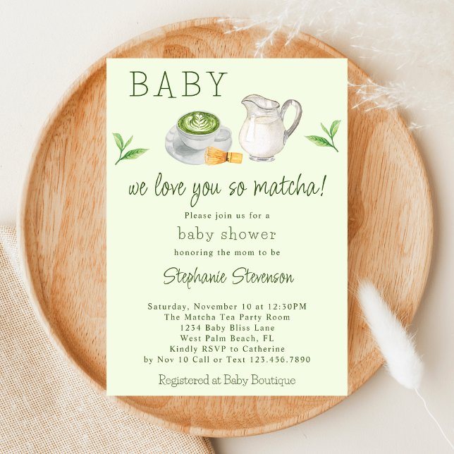 Invitación Ducha de Bebé de Té Verde Matcha Moderna Te Amamos (Subido por el creador)