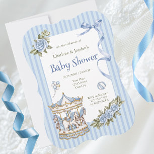 Invitación Ducha de bebé de tiovivo de caballo acuarela vinta