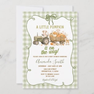 Invitación Ducha de bebé de tractor de calabaza de cuadros ve