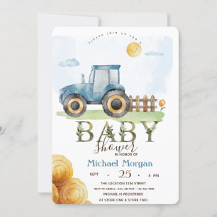 Invitación Ducha de bebé de Tractor de Granja de Acuarela