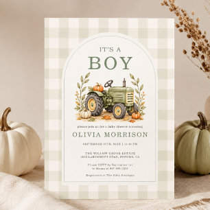Invitación Ducha de bebé de Tractor de Otoño Es un Niño a Cua
