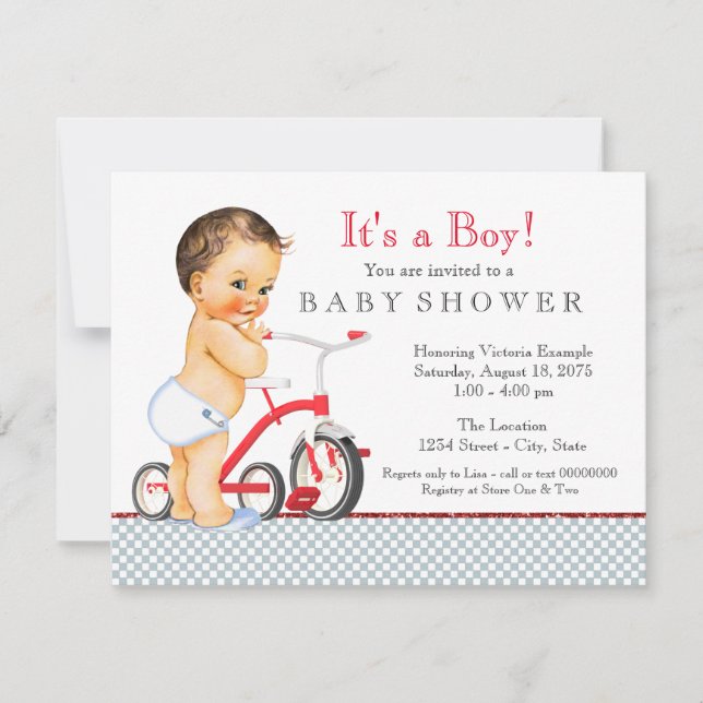 Invitación Ducha de Bebé de Triciclo Boy (Anverso)