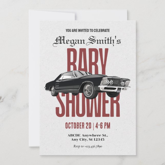 Invitación Ducha de bebé de un coche retro clásico (Anverso)