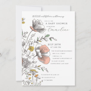 Invitación Ducha de bebé de una pequeña flor silvestre florec