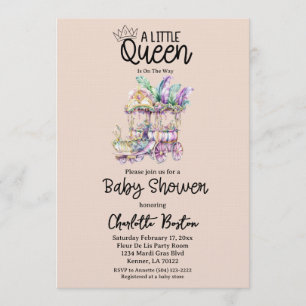 Invitación Ducha de Bebé de una pequeña Reina de Mardi Gras