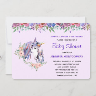 Invitación Ducha de bebé de unicornio bonito mamá y bebé acua
