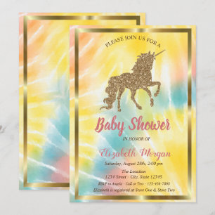 Invitación Ducha de bebé de unicornio con brillo dorado elega