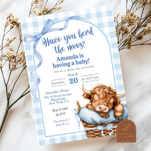 Invitación Ducha de Bebé de Vaca a Cuadros Azul Preppy