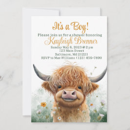 Invitación Ducha de bebé de vaca Highland