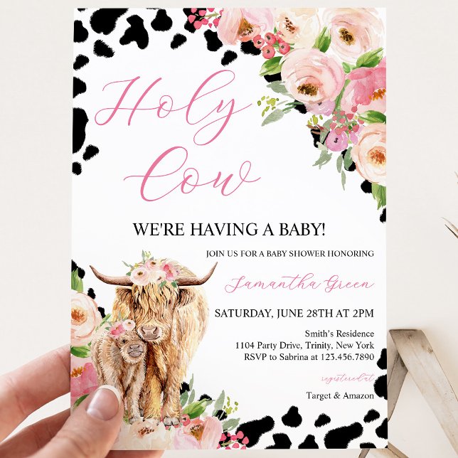 Invitación Ducha de Bebé de Vaca Highland Niña (Subido por el creador)