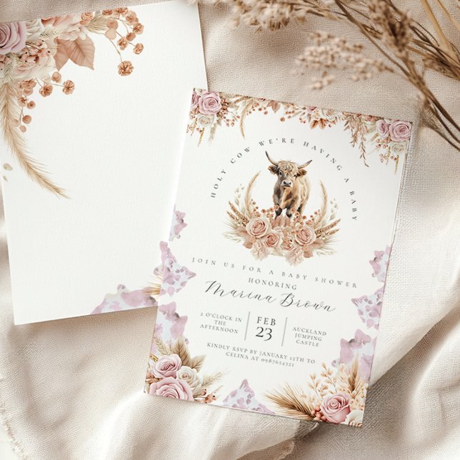 Invitación Ducha de bebé de vaca Highland, vaca sagrada, tene (Subido por el creador)