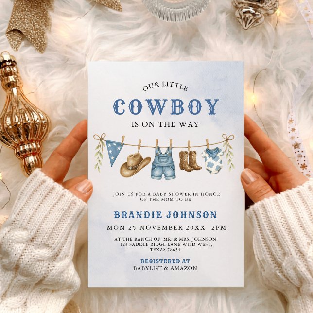 Invitación Ducha de bebé de vaquero azul moderno para ropa (Subido por el creador)