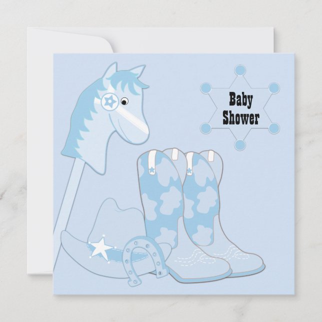 Invitación Ducha de bebé de vaquero azul negro (Anverso)