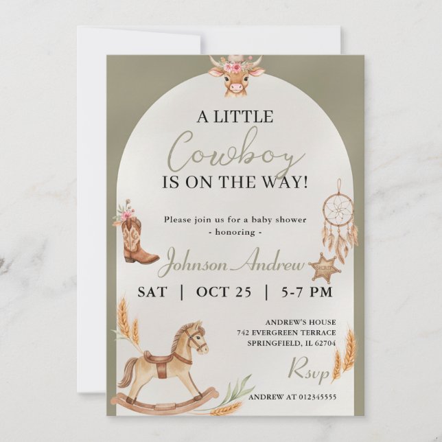 Invitación Ducha de bebé de vaquero de rodeo personalizada (Anverso)