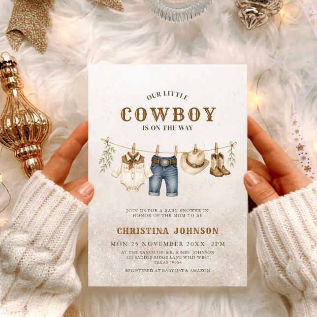 Invitación Ducha de bebé de vaquero pequeño con estampado de  (Subido por el creador)