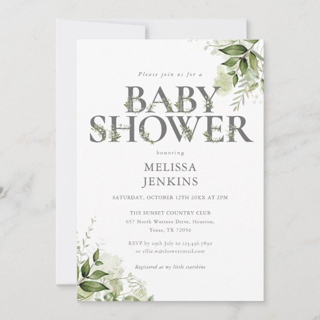 Invitación Ducha de Bebé de Vegetación Botánica Floral (Anverso)